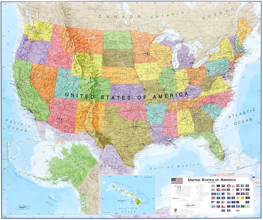 USA politická Terra 100x120cm lamino, plastové lišty MI