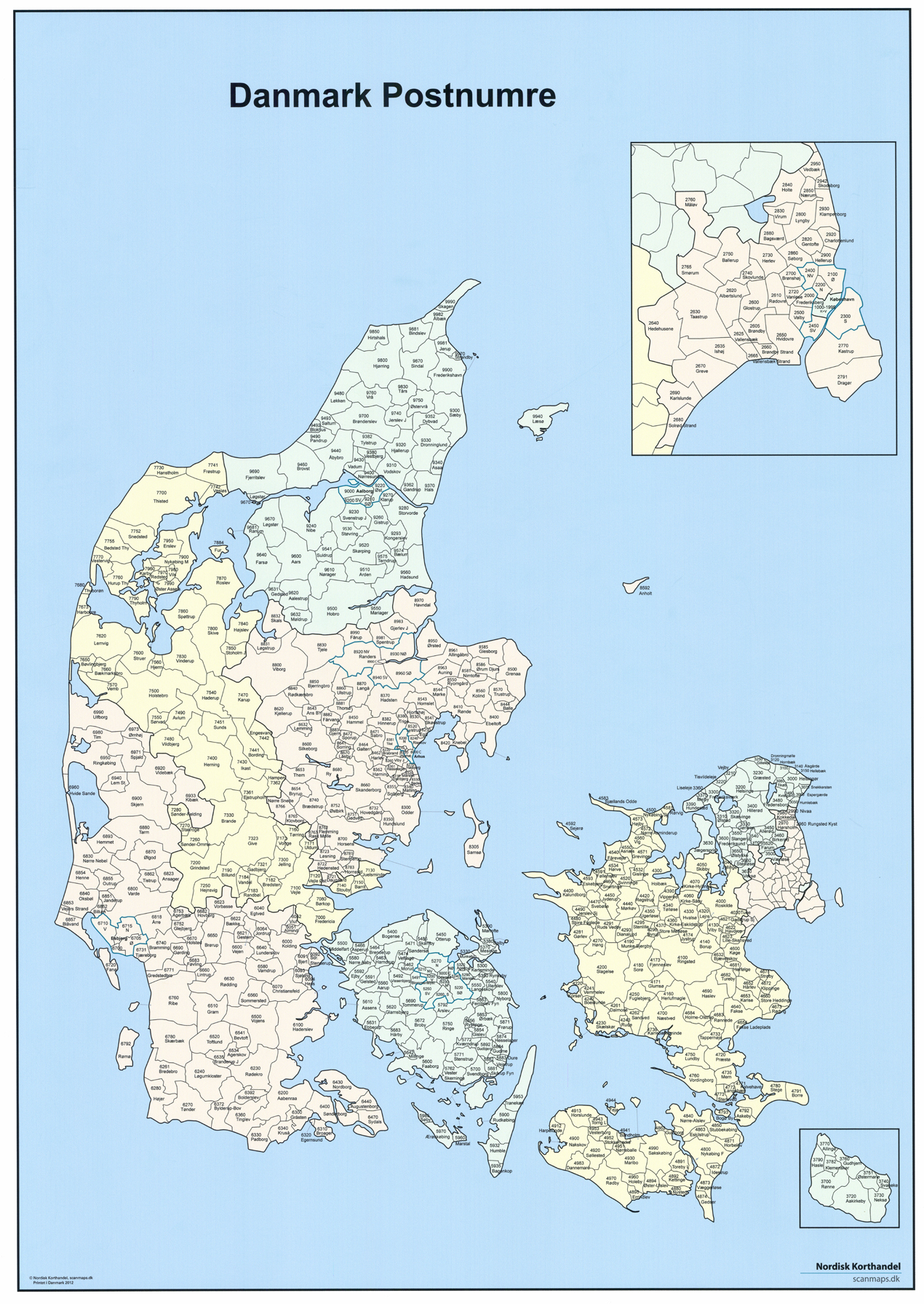 Dánsko PSČ 119x85,50cm lamino zapichovacie bez rámu nástenná mapa