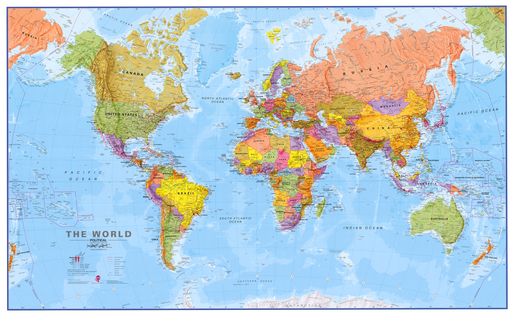 nástenná mapa Svet Terra Obrí politický 123x198cm,1:20mil lamino, plastové lišty