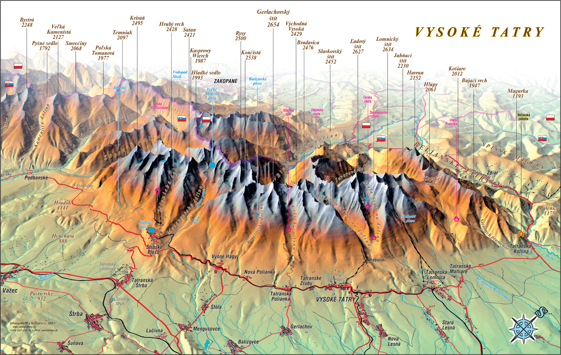 nástenná mapa Vysoké Tatry východ 65x100cm panoramatická lamino, lišty