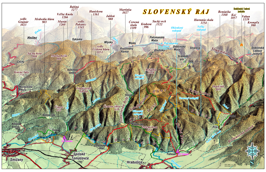 nástenná mapa Slovenský raj XL 102x160cm panoramatická lamino, lišty