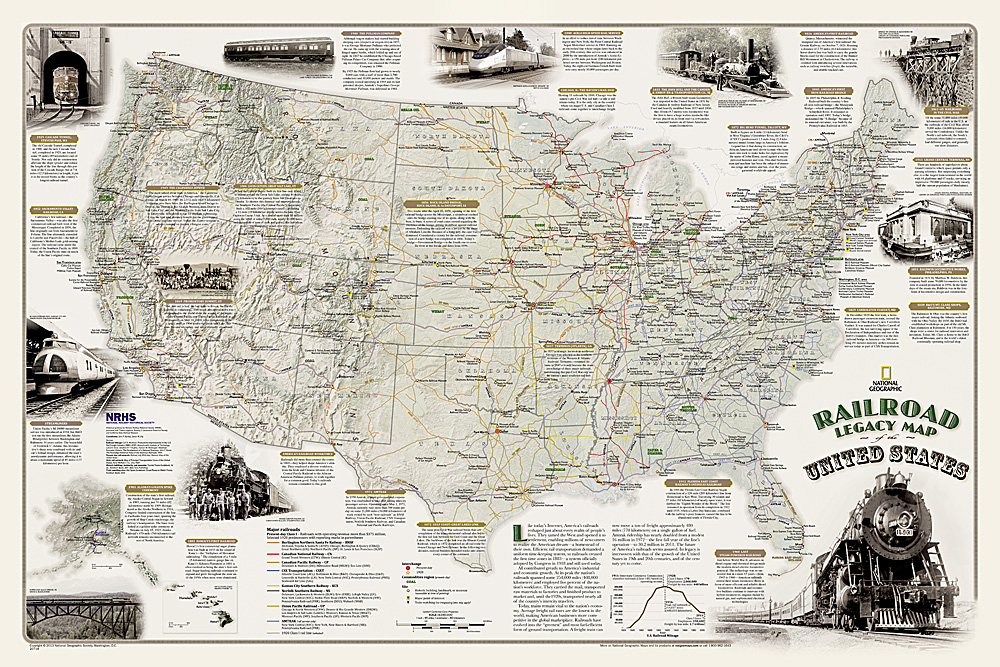 Railroad Legacy Map of the United States 61x91cm lamino nástenná mapa s lištami