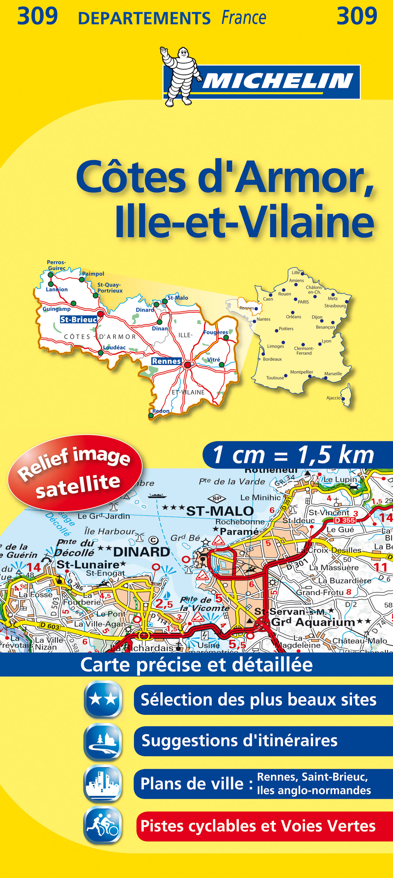 309 Côtes d'Armor, Ille-et-Vilaine 2016 (Francúzsko) 1:150tis local map MICHELIN