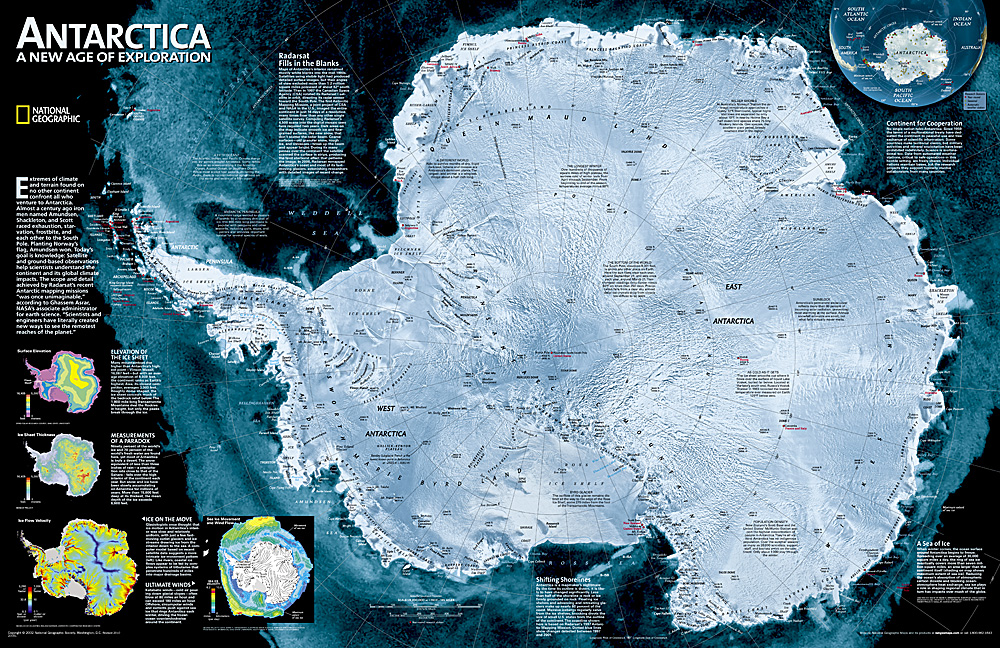 nástenná mapa Antarktída satelitná 78x50cm lamino, lišty NGS