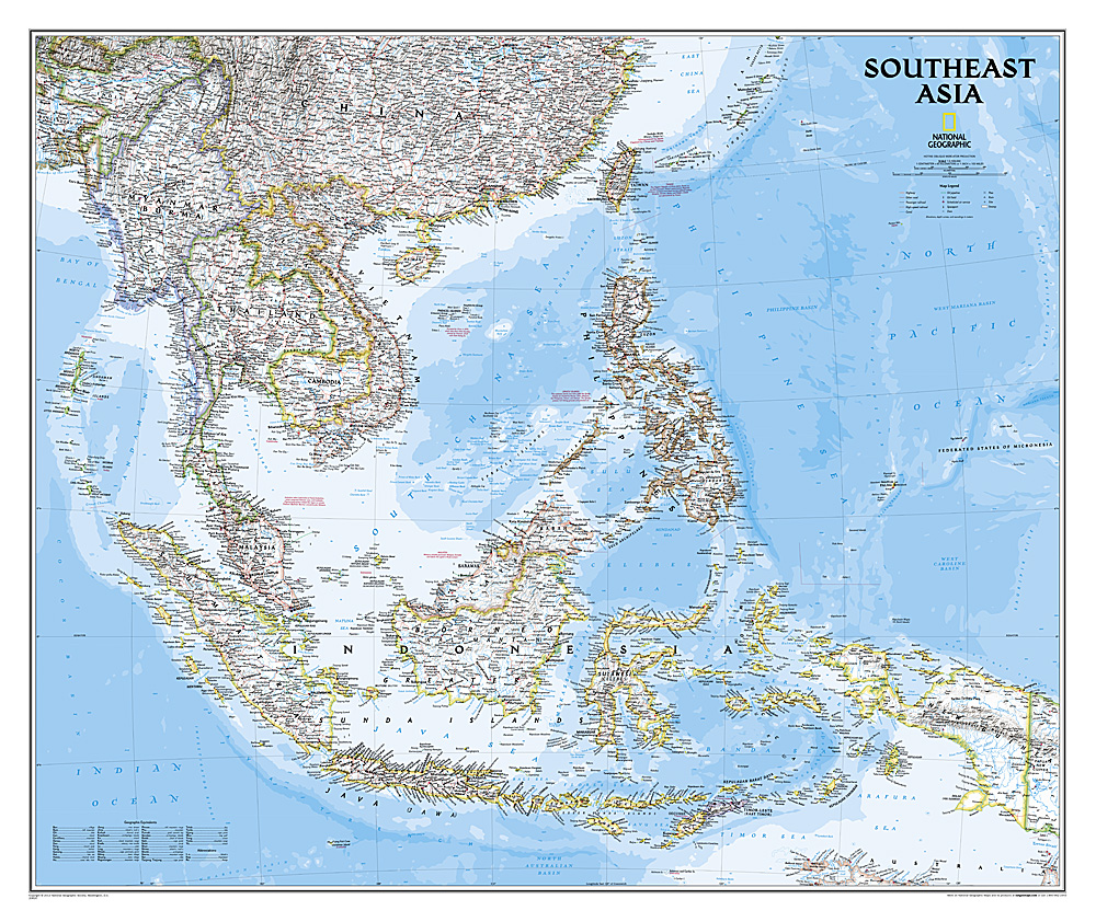 nástenná mapa Ázia Juhovýchod politická Classic 81x96cm lamino, lišty NGS