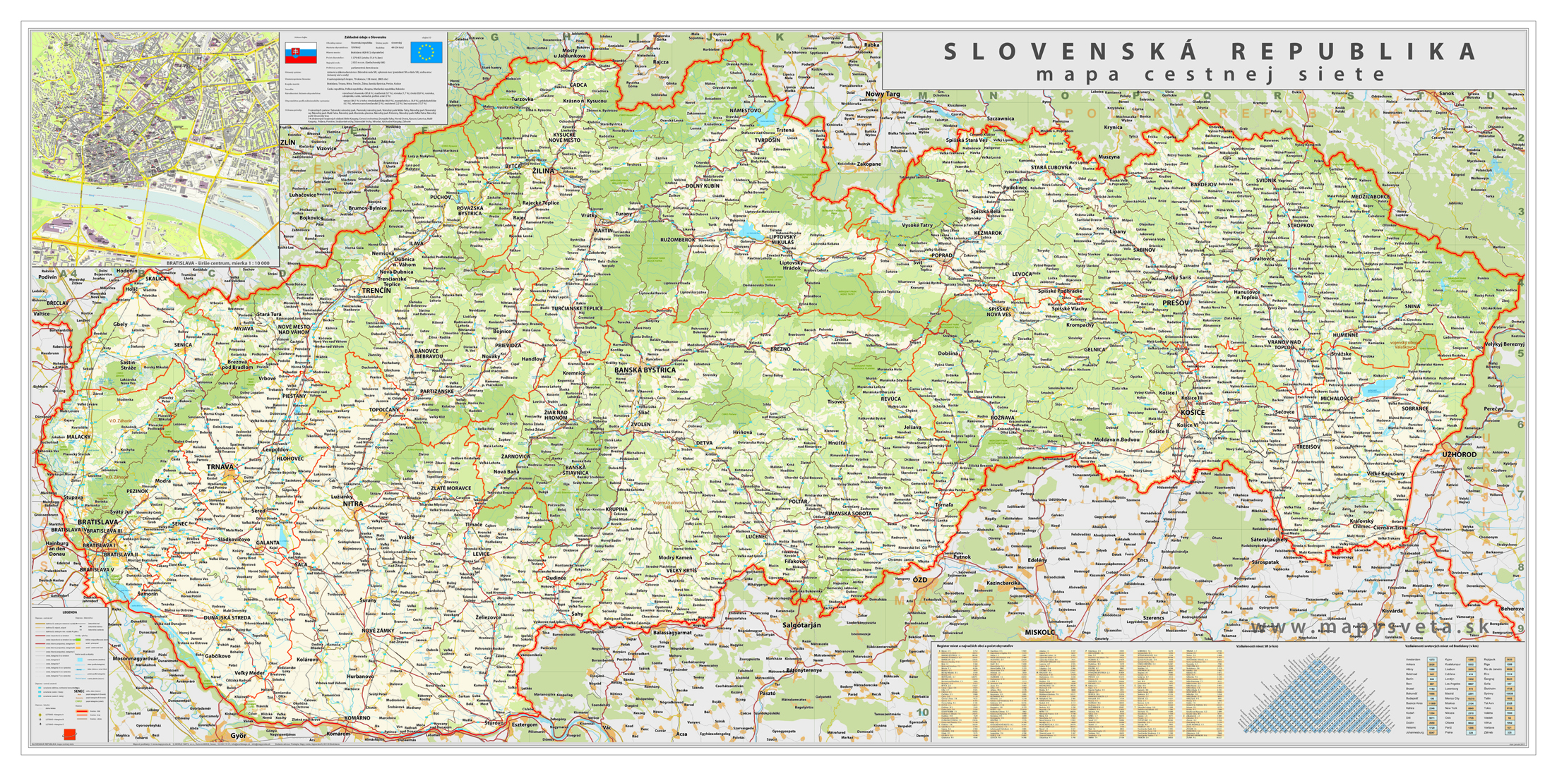 nástenná mapa Slovensko cestné XL 1:250t,90x175cm lamino, plastové lišty