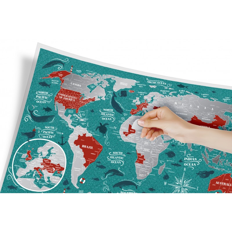 World Travel Marine nástenná stieracia mapa sveta + tubus 40x60cm / anglicky
