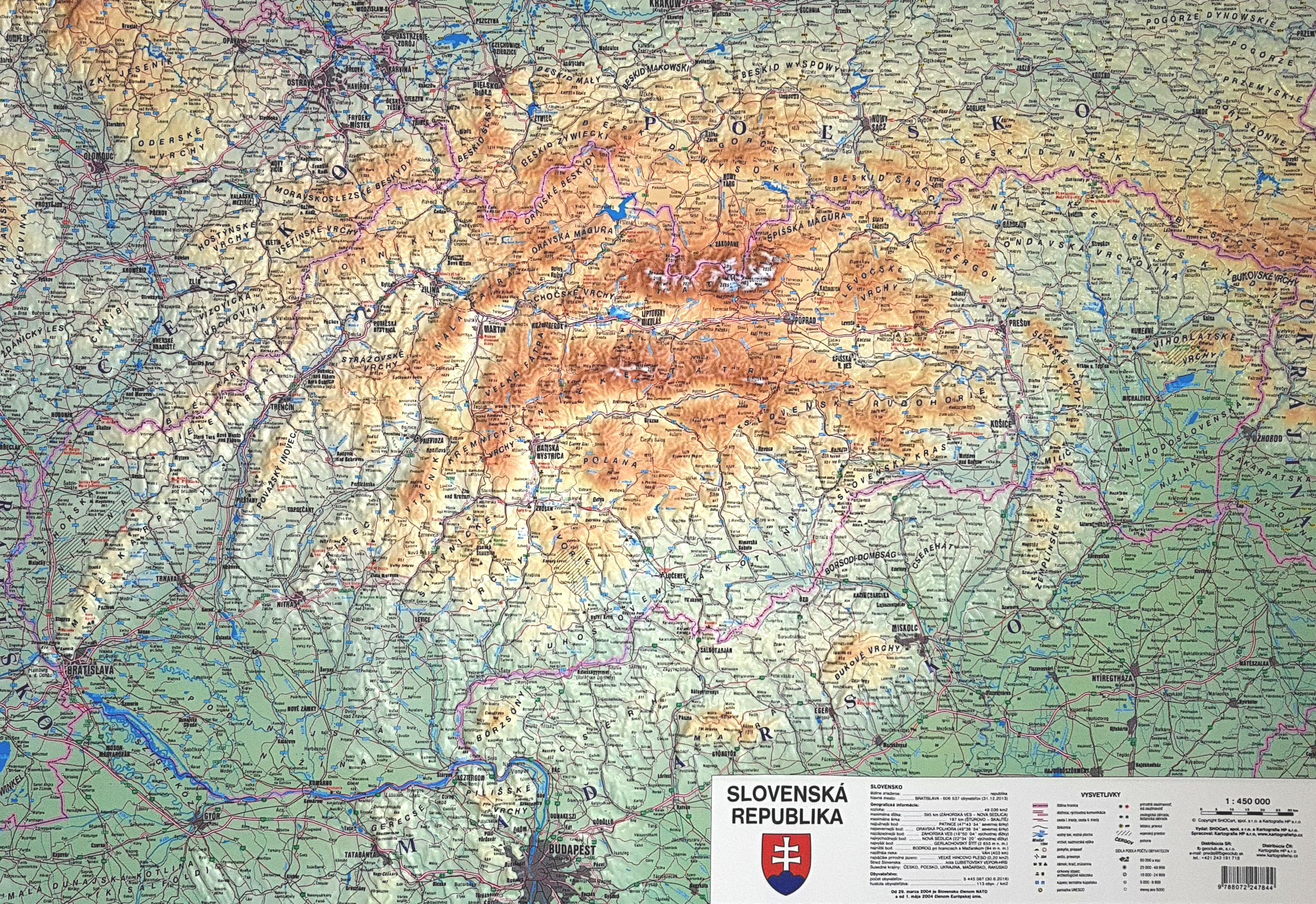 nástenná mapa Slovensko 3D reliéfna plastová mapa 73x102cm