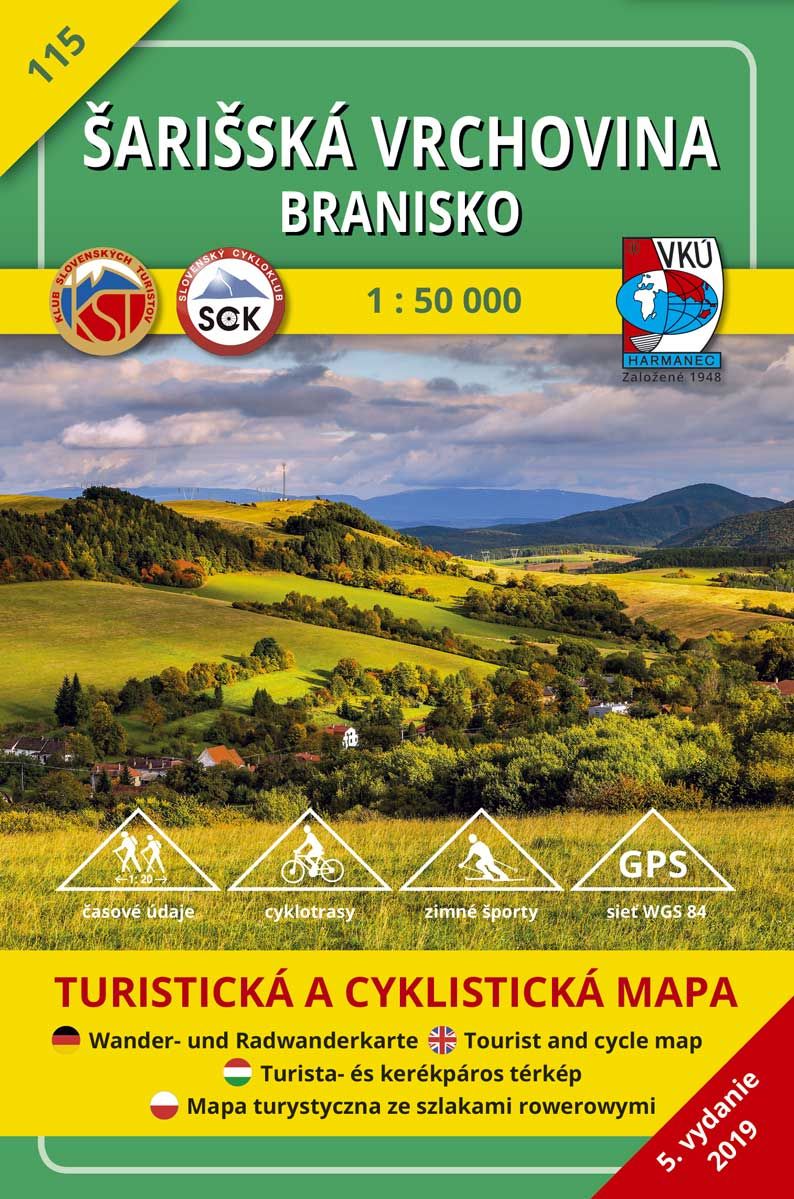 VKU115 Šarišská vrchovina, Branisko 1:50t turistická mapa VKÚ Harmanec / 2019