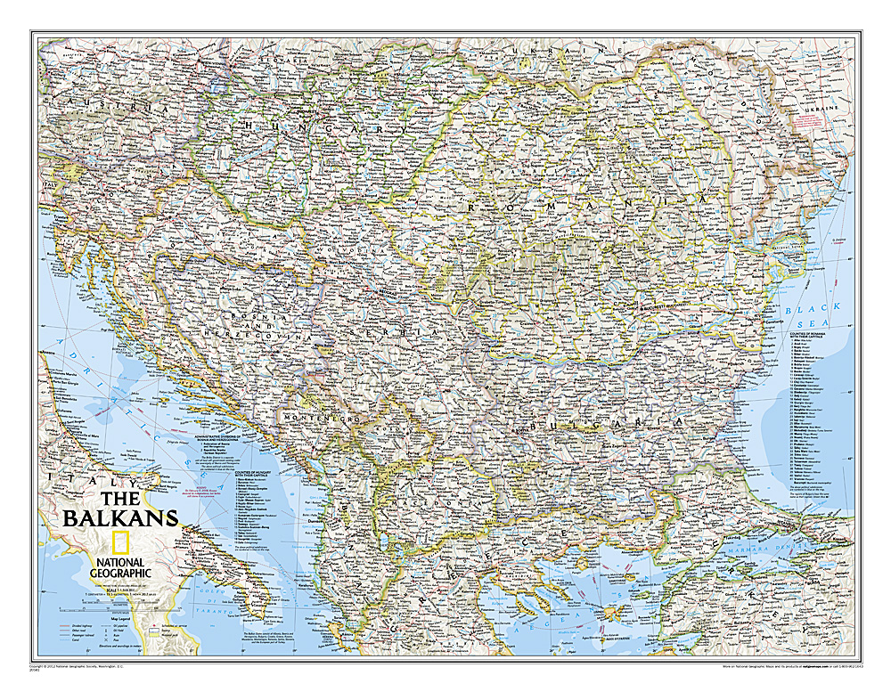 nástenná mapa Balkán 60x77cm lamino, lišty NGS
