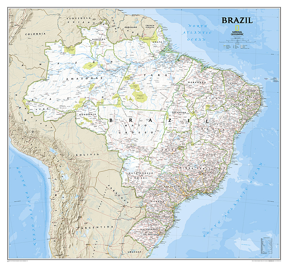 nástenná mapa Brazília Classic 97x104cm lamino, lišty NGS