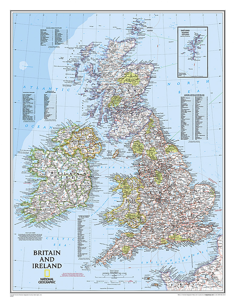 nástenná mapa Británia a Írsko Classic 76x60cm lamino, lišty NGS