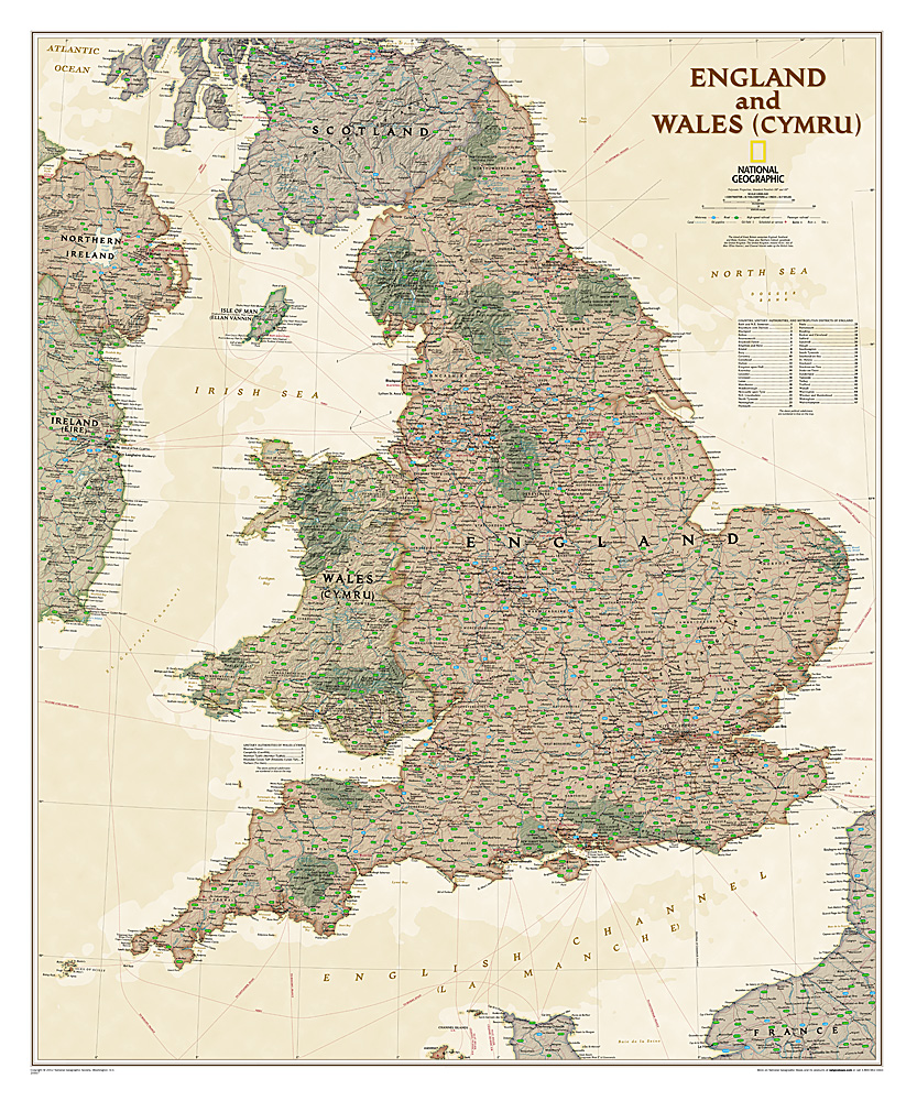 nástenna mapa Anglicko a Wales Executive 92x76cm lamino, lišty NGS