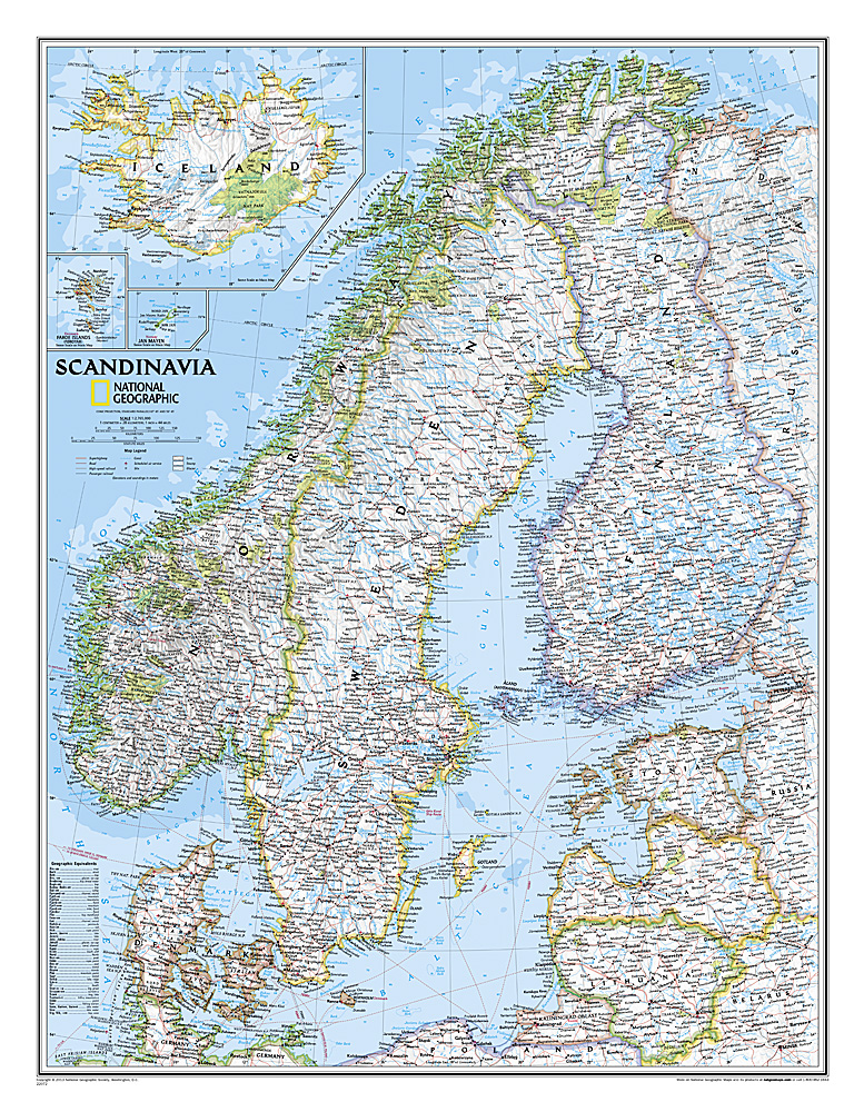 nástenná mapa Škandinávia 77x60cm lamino, lišty NGS