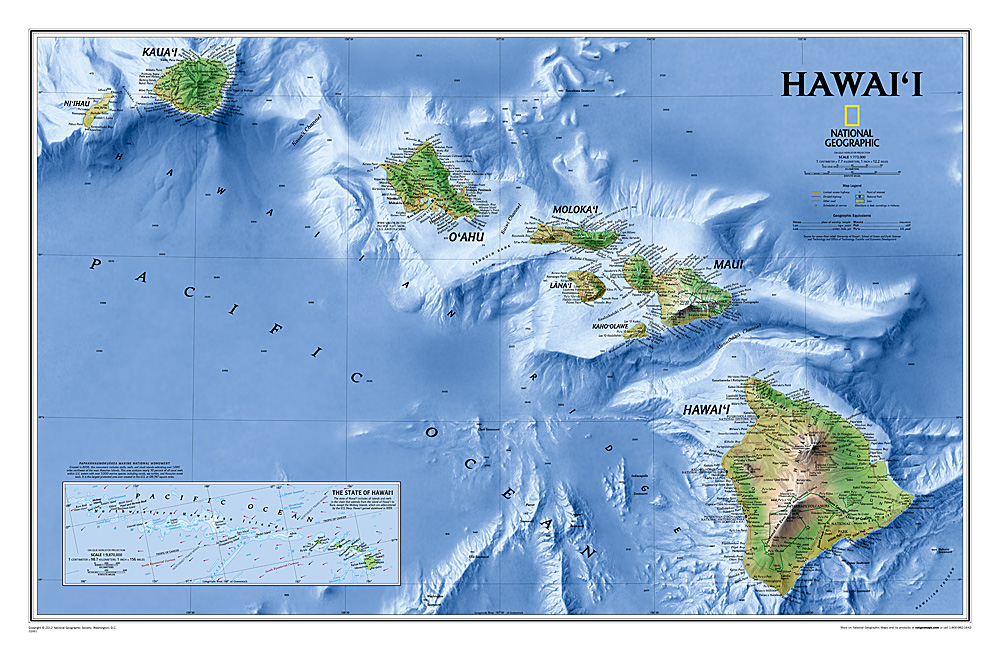 Havaj 58x88cm lamino, lišty NGS nástenná mapa 