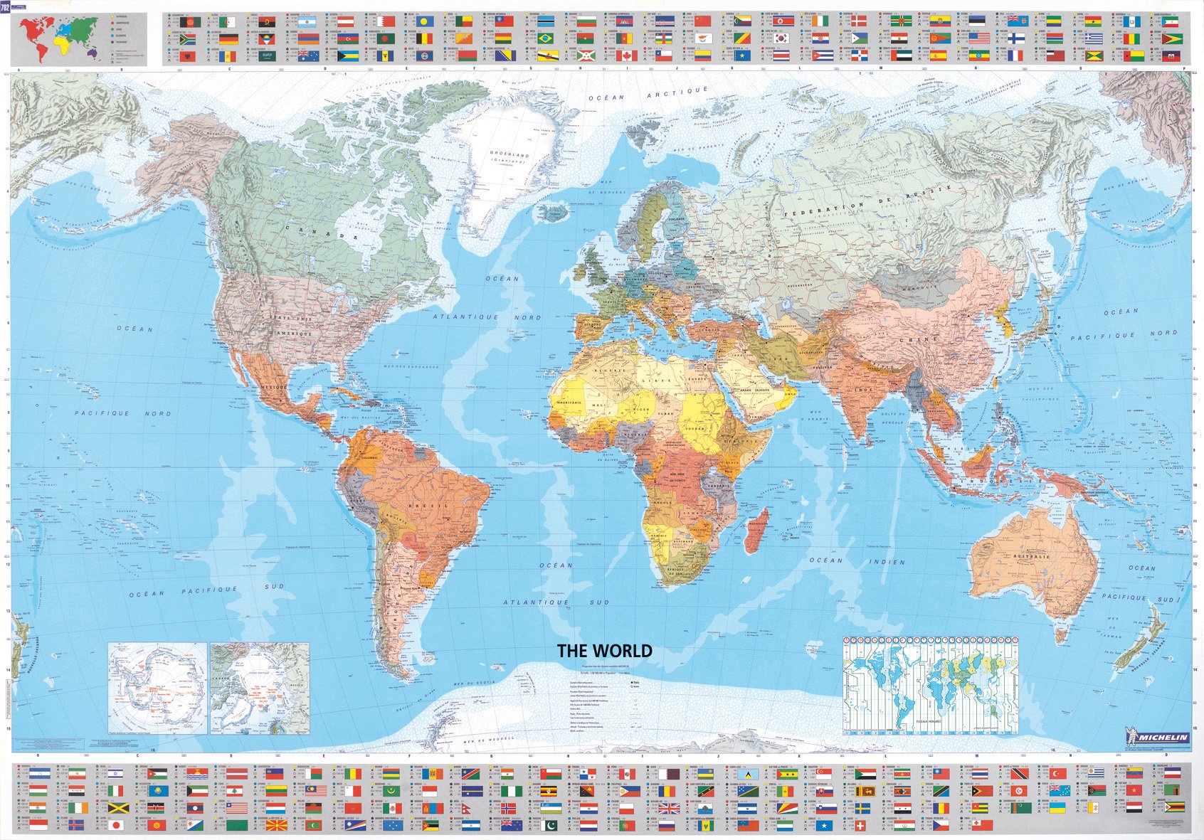 nástenná mapa Svet politický s vlajkami 100x145cm lamino, lišty MICH