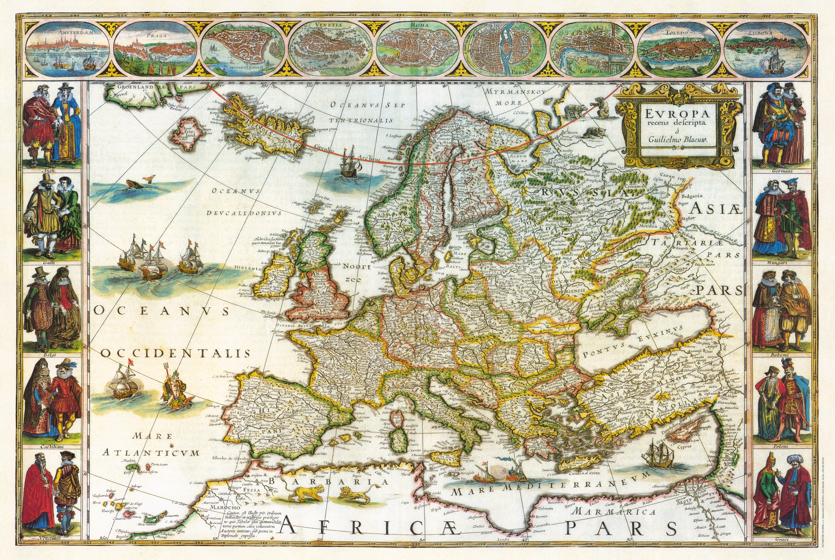 Európa Blaeu 1661 historická 83x113cm lamino s plastovými lištami nástenná mapa