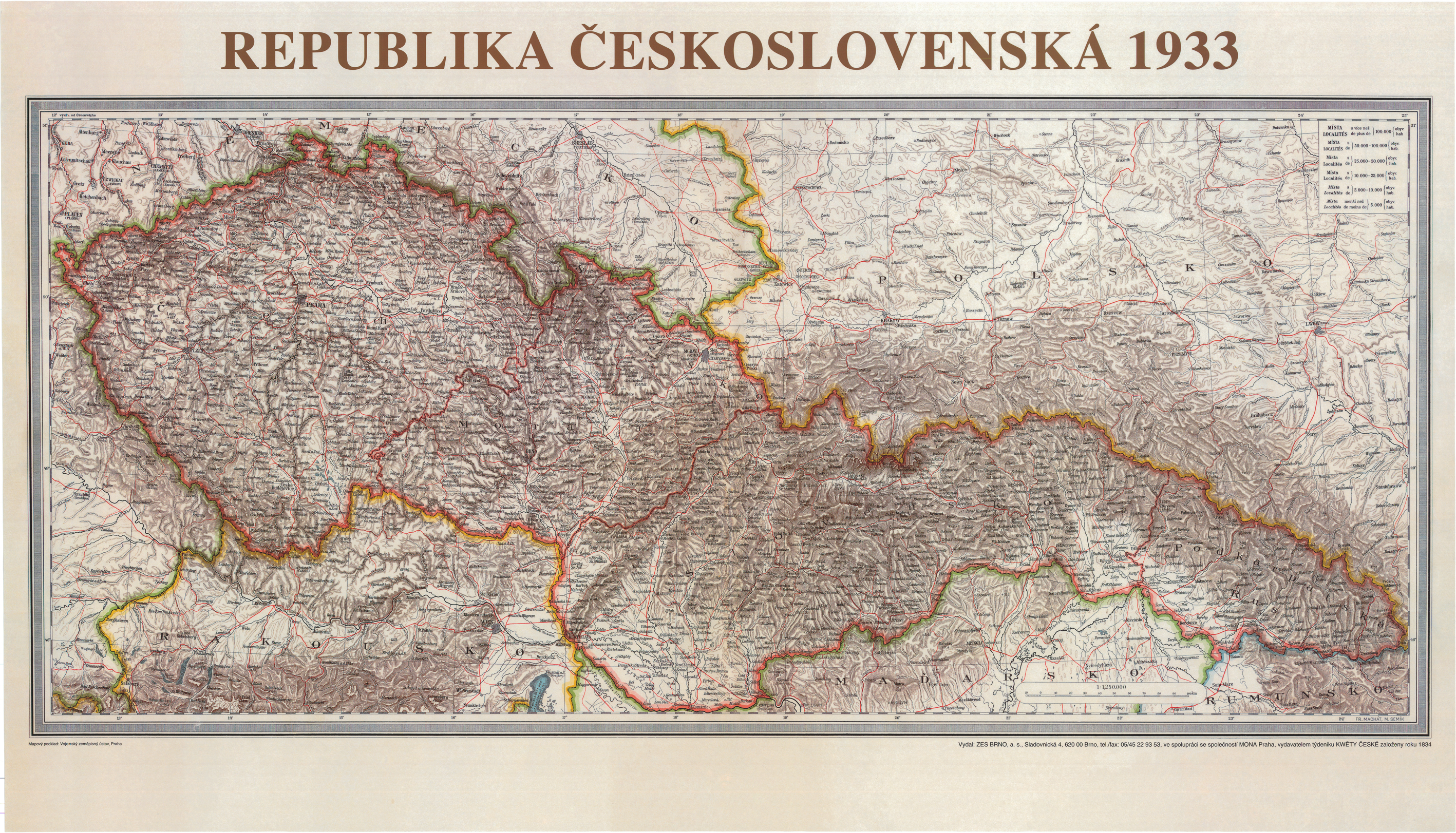 Republika Československá r.1933, 70x113cm lamino s plastovými lištami