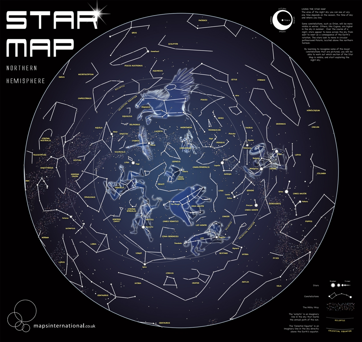 STARS svietiaca mapa v tme 69x69cm s lištami