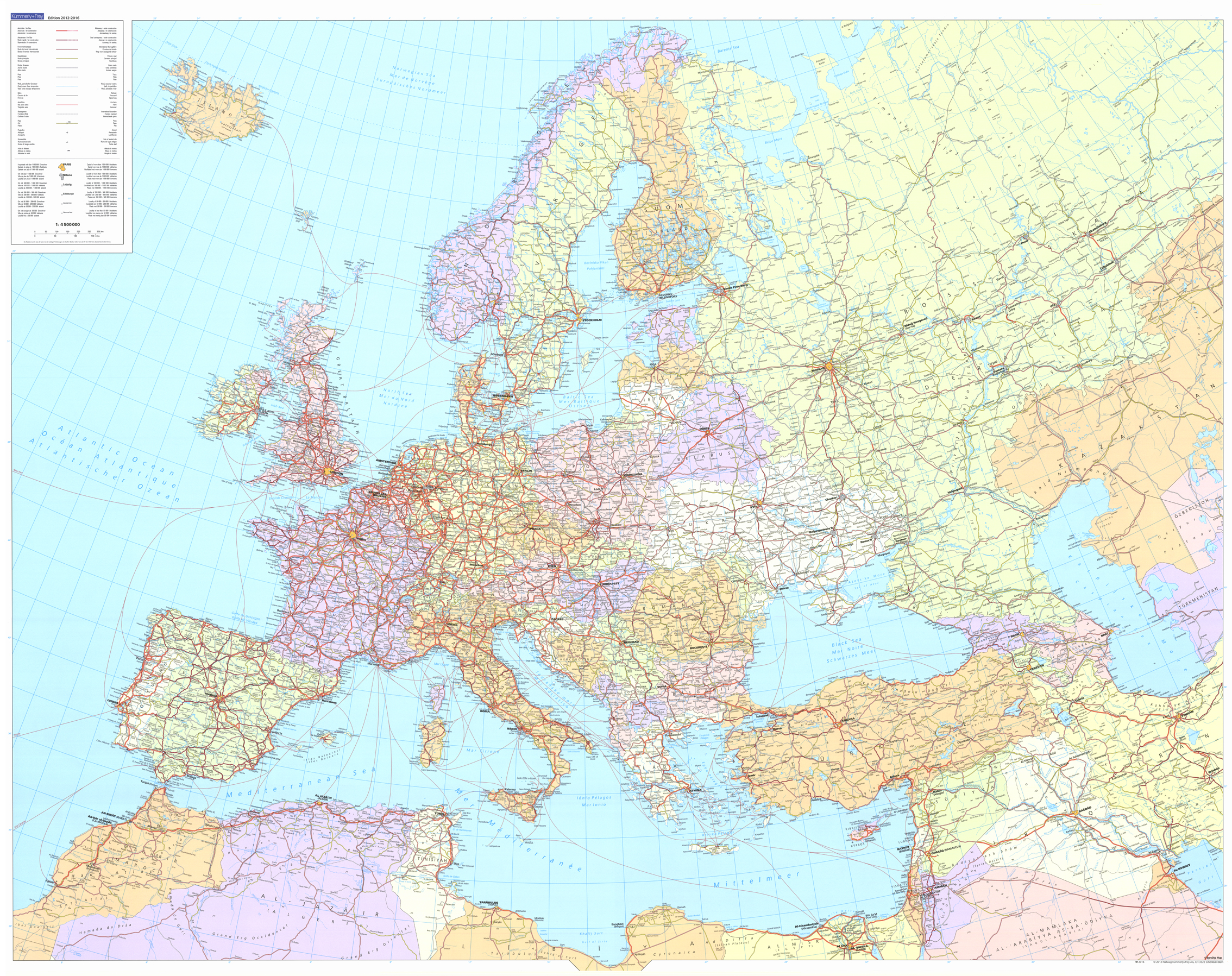 nástenná mapa Európa cestná II. 99,6x126cm lamino, lišty