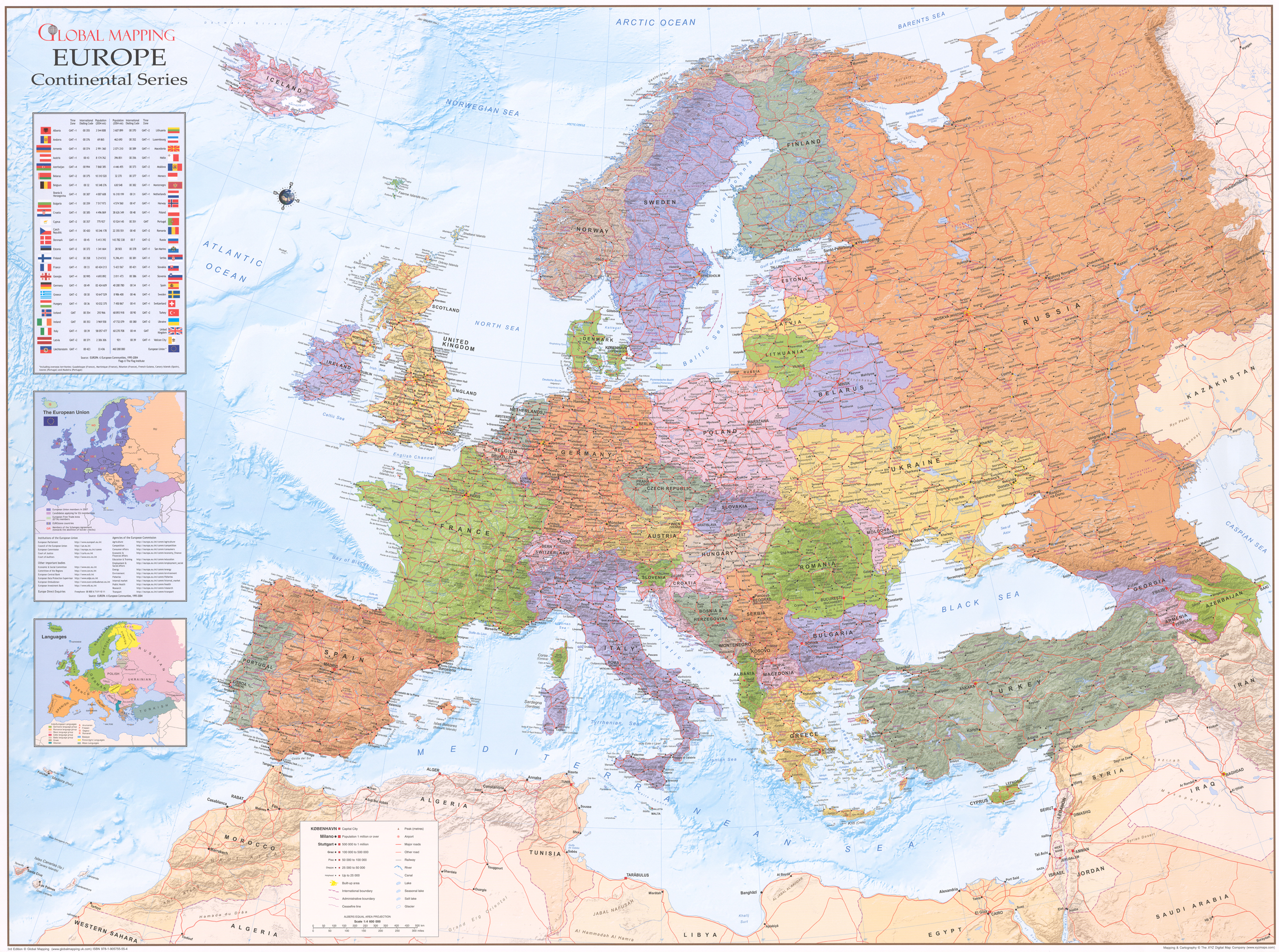 nástenná mapa Európa politická 100x134cm lamino, lišty GM