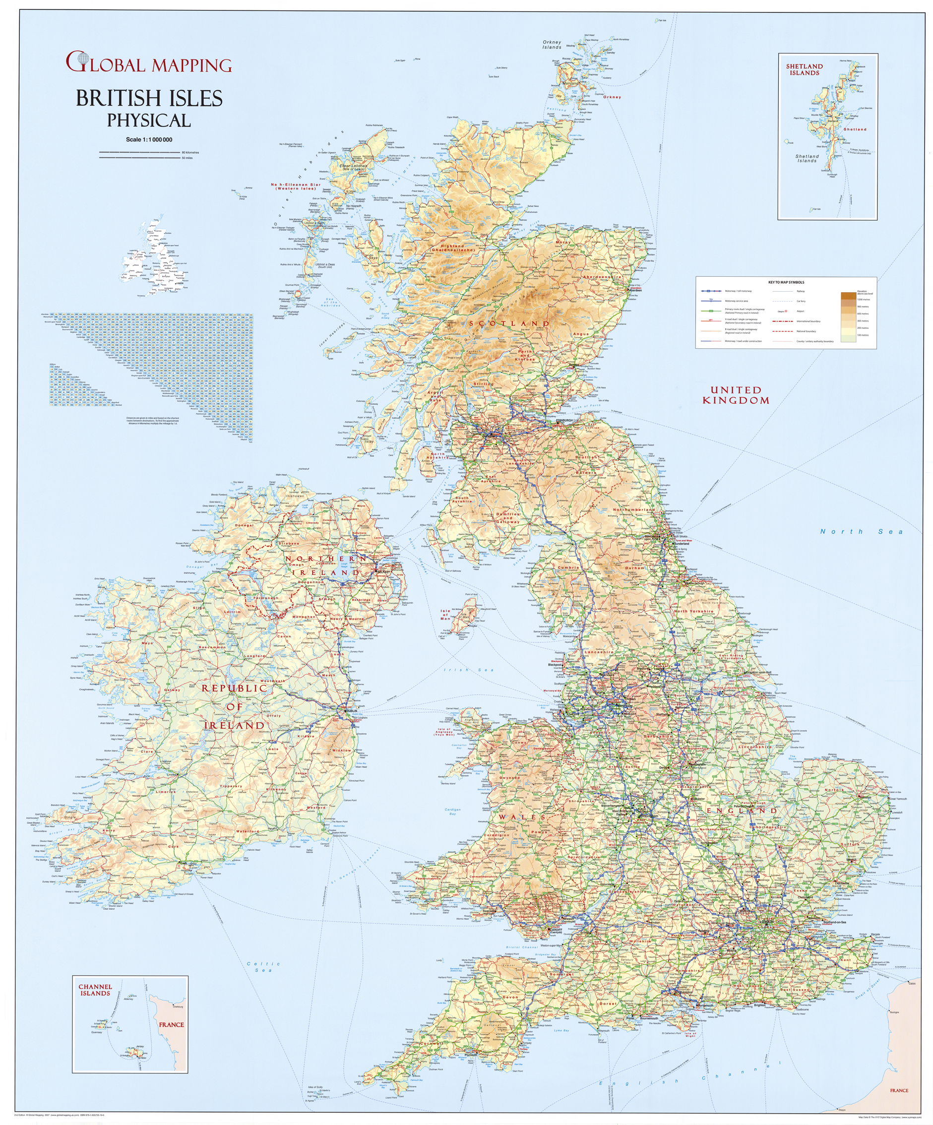 nástenná mapa Británia fyzická 110,5x91,4cm lamino, lišty GM