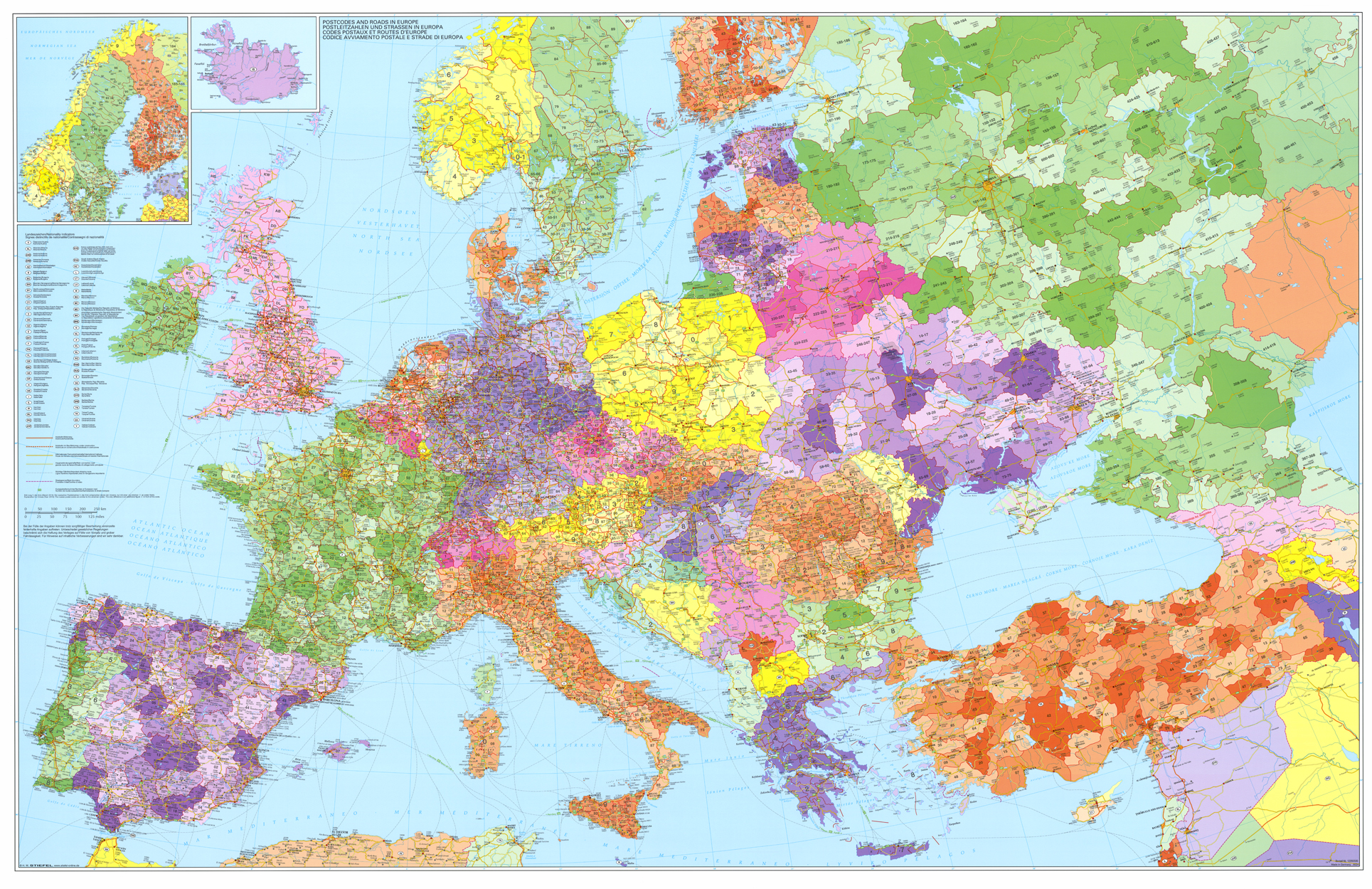 Európa PSČ s Tureckom IV. horizontálna 97x137cm lamino, plastové lišty