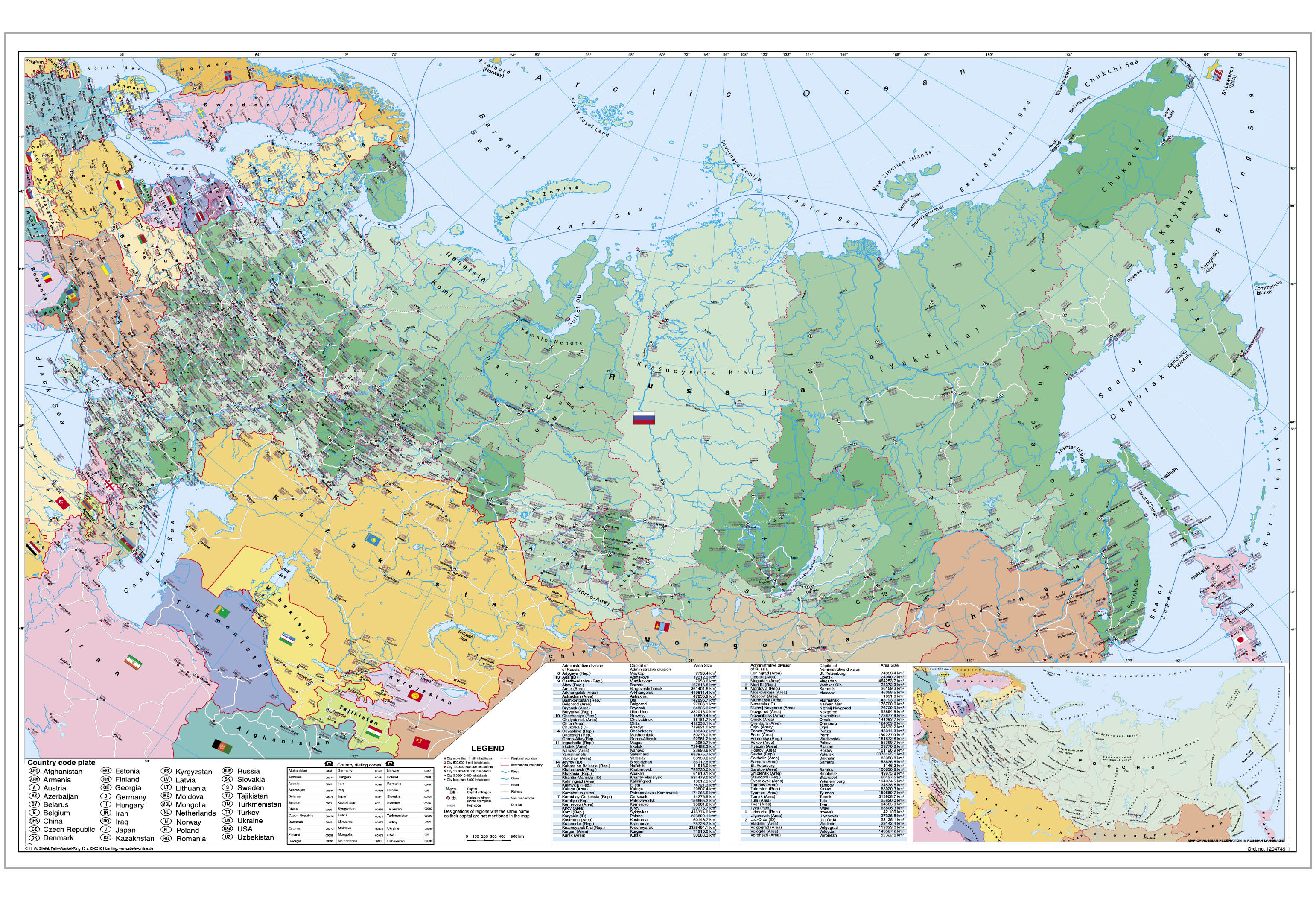 Rusko PSČ a štáty východnej Európy 100x140cm lamino, plastové lišty