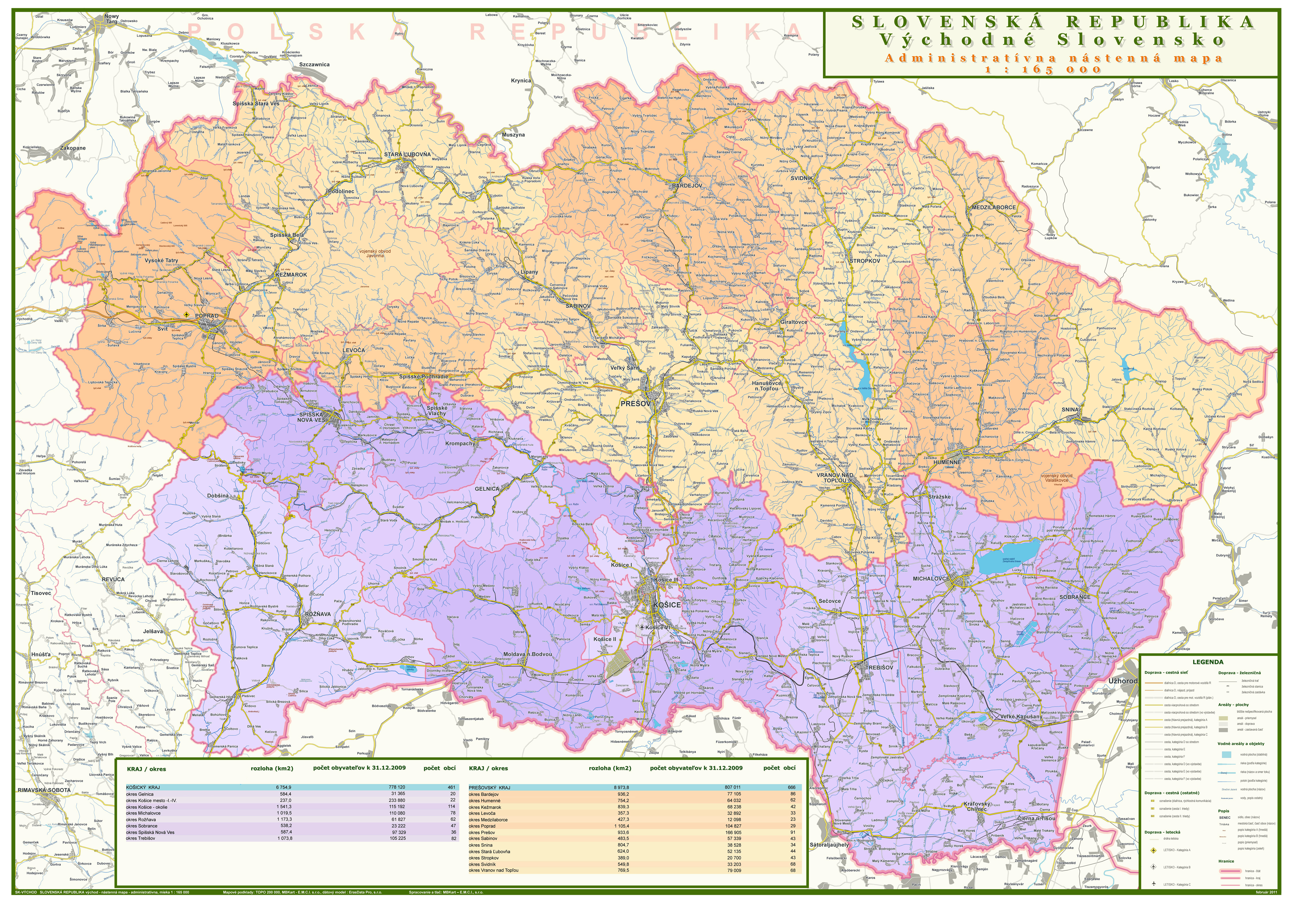 nástenná mapa Slovensko administratívne východ 98x140cm lamino, lišty