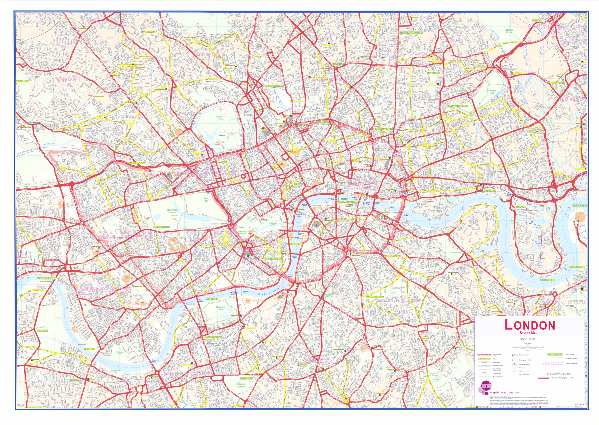 Londýn Central 85x120cm lamino, lišty nástenná mapa