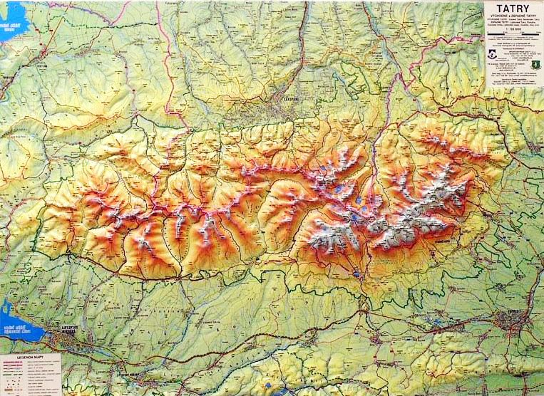 nástenná mapa Tatry 3D reliéfna plastová mapa 70x95cm