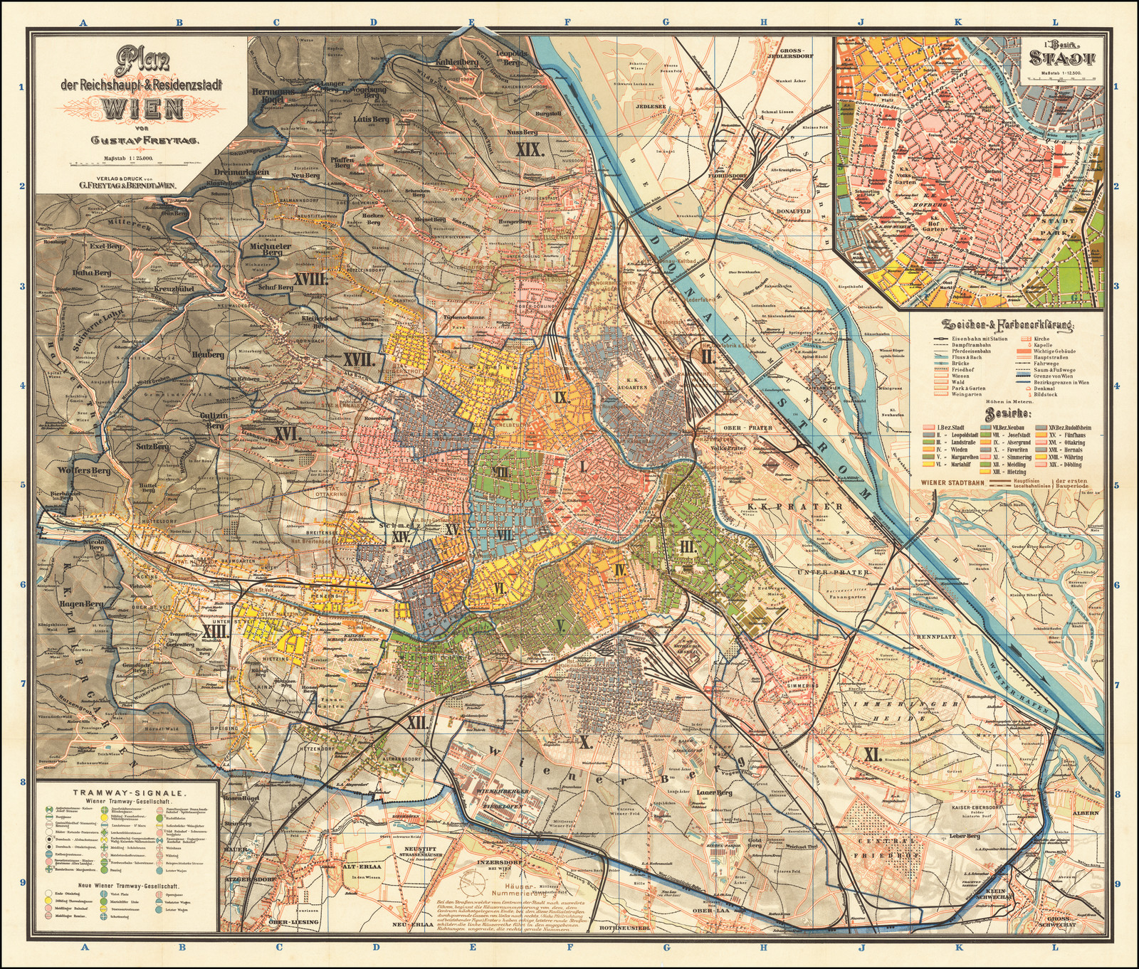 Viedeň historická r.1898/1899, 70x80,5cm lamino, plastové lišty nástenná mapa