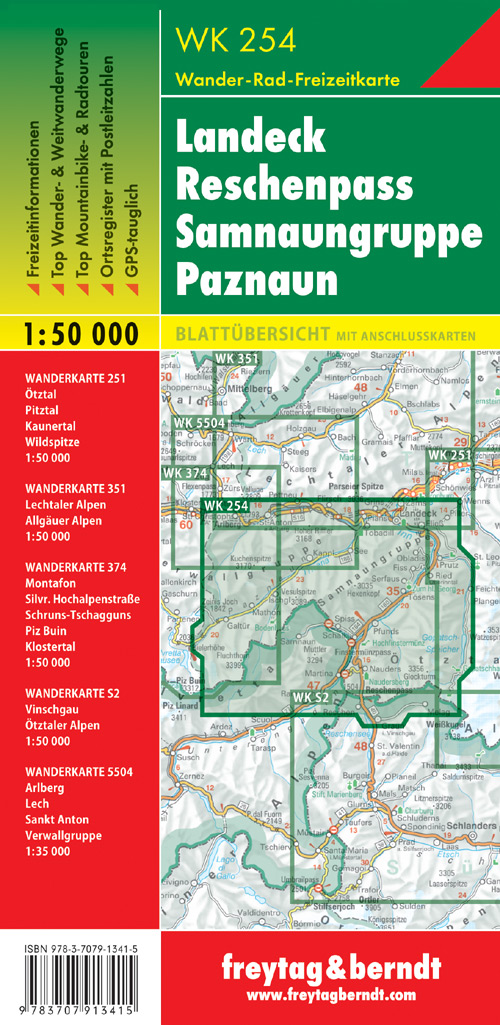 WK254 Landeck, Reschenpass, Samnaungruppe, Paznaun 1:50t turistická mapa FB