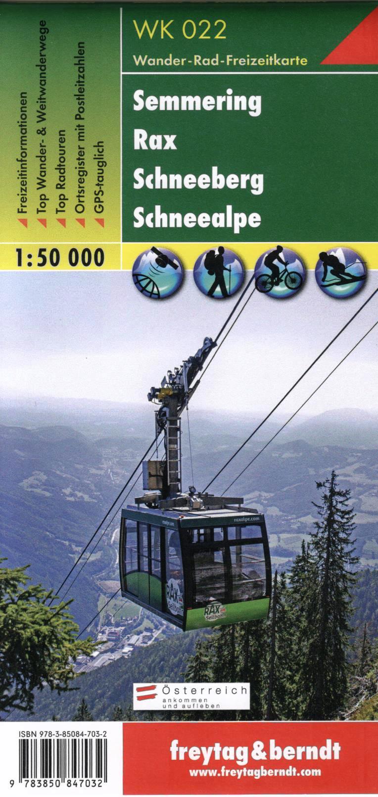 WK022 Semmering, Rax, Schneeberg, Schneealpe 1:50t turistická mapa FB