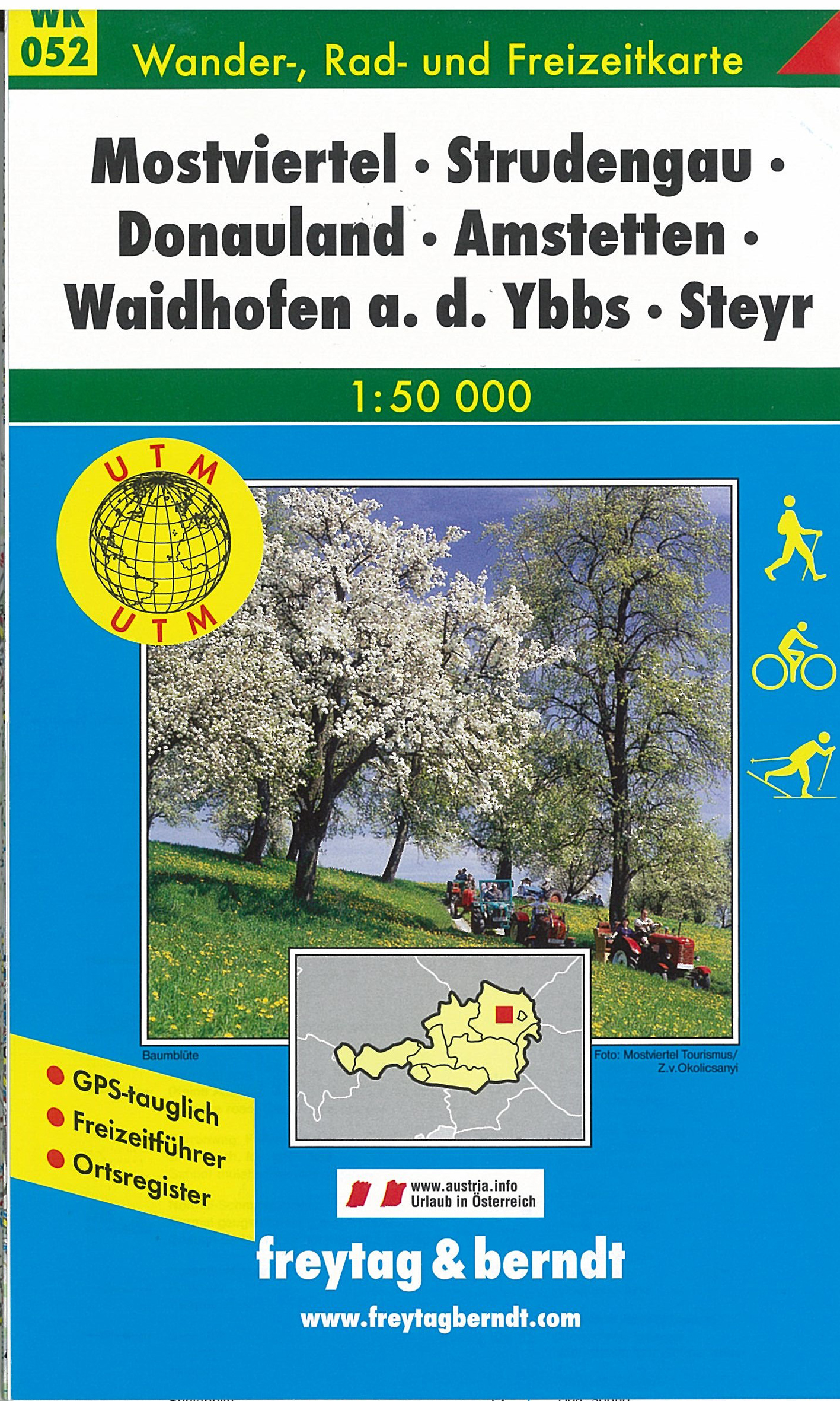 WK052 Mostviertel, Strudengau, Donauland, Amstetten 1:50t turistická mapa FB