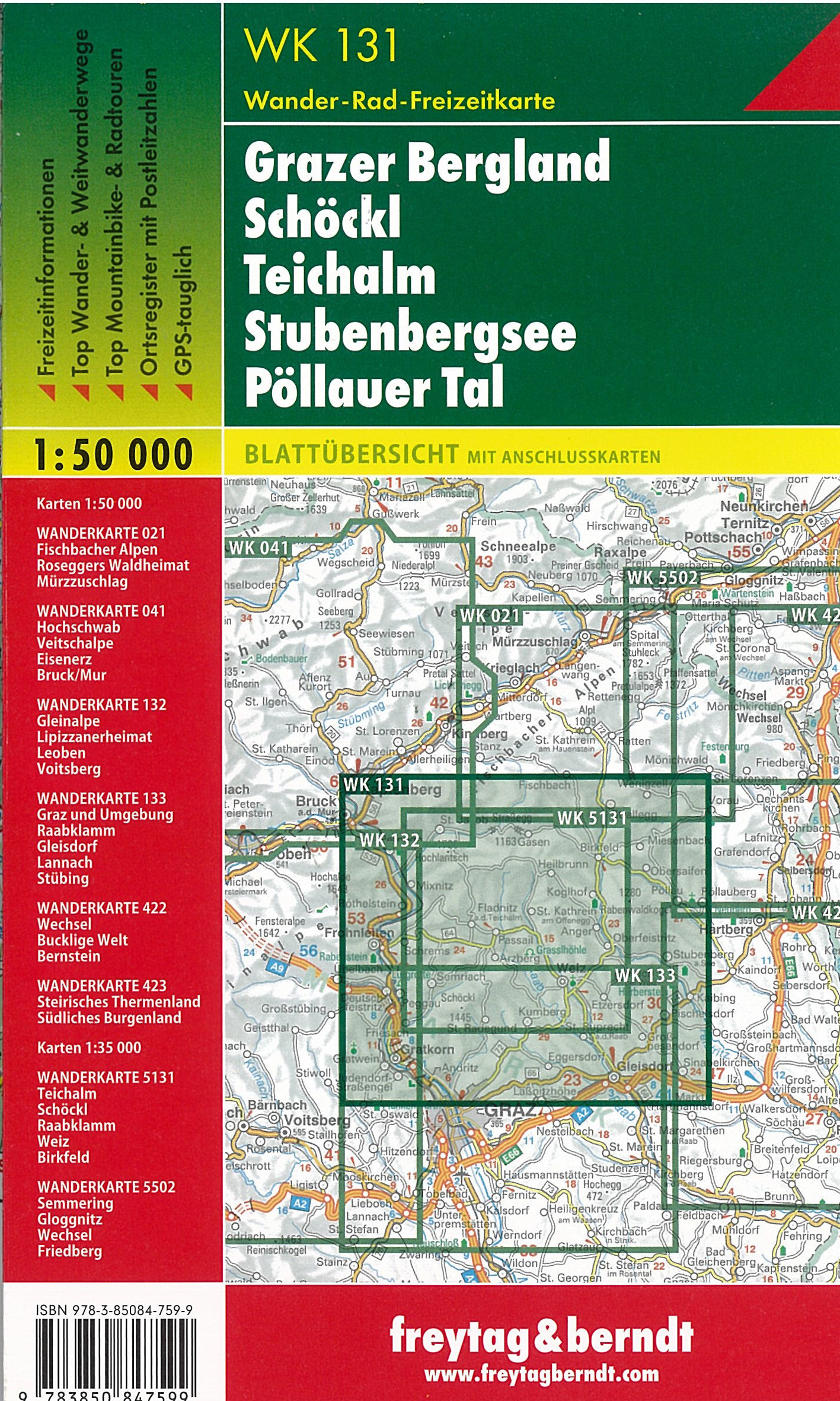 WK131 Grazer Bergland, Schöckl, Teichalm, Stubenbergsee 1:50t turistická mapa FB