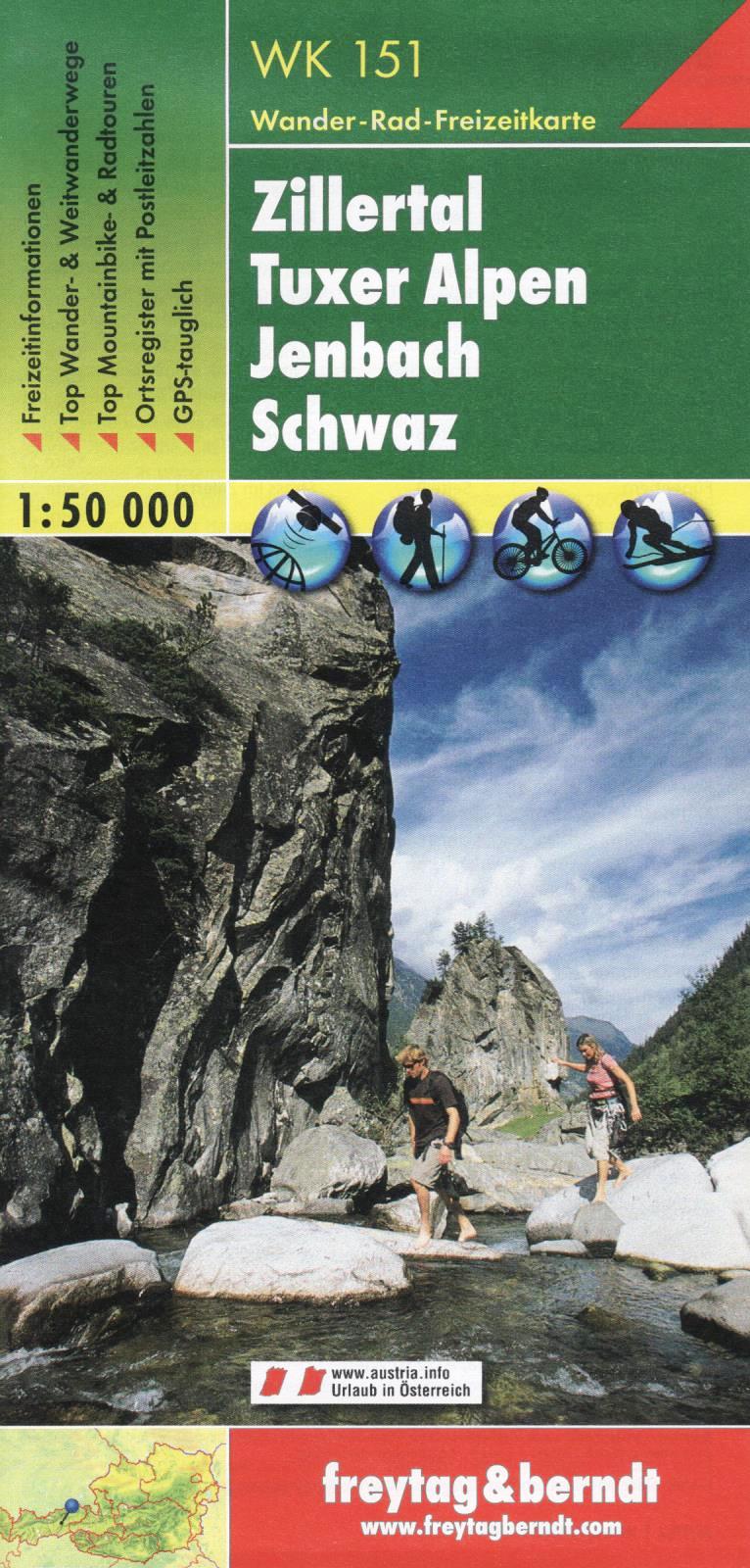 WK151 Zillertal, Tuxer Alpen, Jenbach, Schwaz 1:50t turistická mapa FB