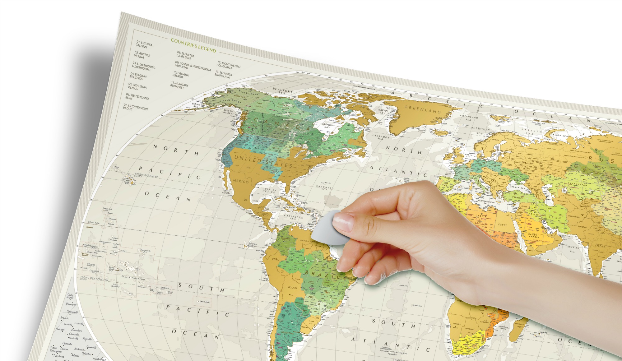 World Travel Geography nástenná stieracia mapa sveta+tubus+darček 60x88cm /angl