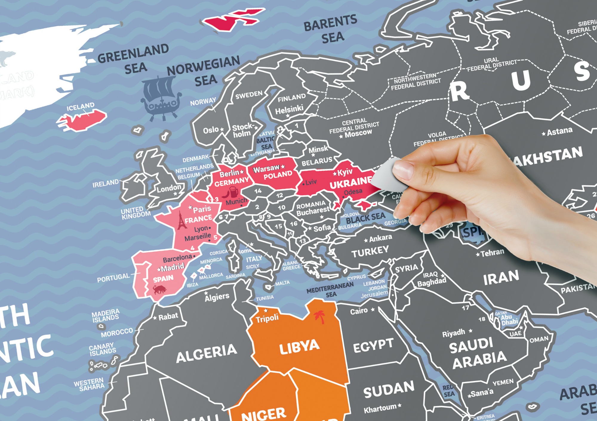 World Travel Weekend nástenná stieracia mapa sveta + tubus 40x60cm / anglicky