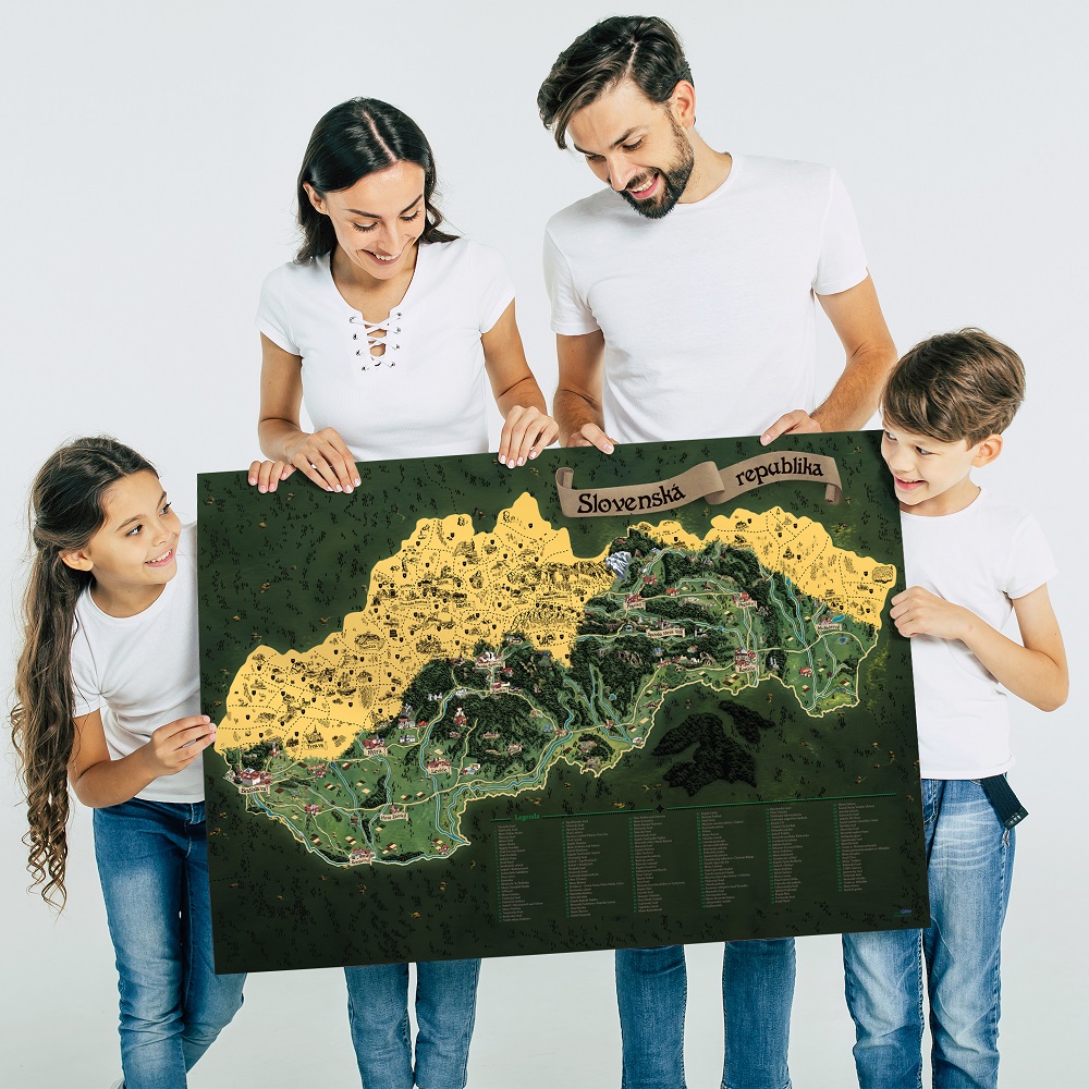 Slovakia DELUXE XL ZLATÁ nástenná stieracia mapa Slovenska 90x60cm +tubus / slov