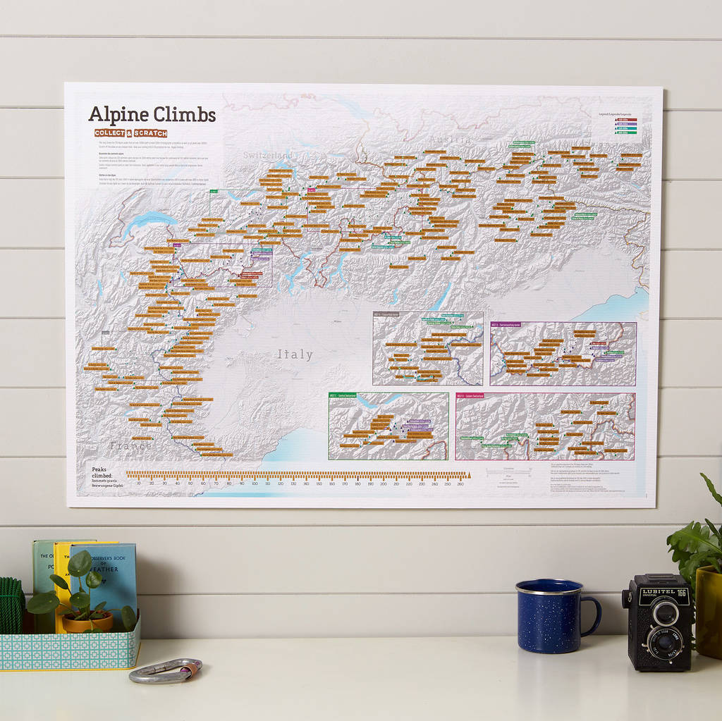 Alps Hiking Scratch Map nástenná stieracia mapa + tubus 59x84cm / anglicky