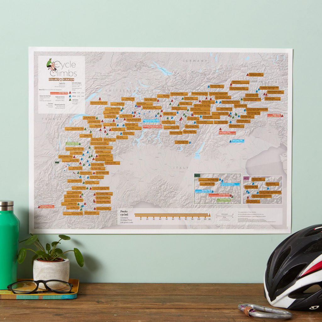 Alps Cycling Scratch Map nástenná stieracia mapa + tubus 42x59cm / anglicky