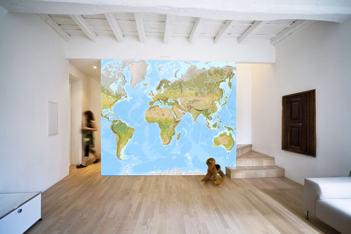 nástenná mapa Svet fyzický tapeta 180x300cm / bez popiskov