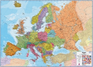 nástenná mapa Európa politická Terra 120x165cm lamino, plastové lišty MI