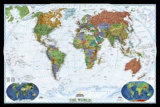 nástenná mapa Svet politický DECORATIVE 79x117cm, lamino plastové lišty NGS