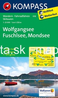 KOMPASS 018 Wolfgangsee, Fuschlsee, Mondsee 1:25t turistická mapa