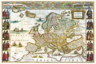 Európa Blaeu 1661 historická nástenná mapa 83x113cm papierová, bez líšt
