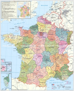 nástenná mapa Francúzsko PSČ 97x137cm papier bez líšt
