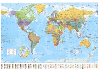 nástenná mapa Svet politický s vlajkami XL Color 130x180cm lamino, lišty