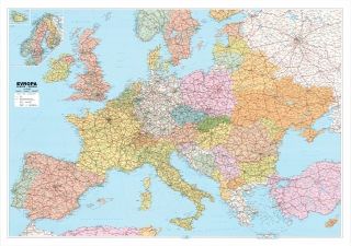 nástenná mapa Európa cestná 114x156cm lamino, lišty